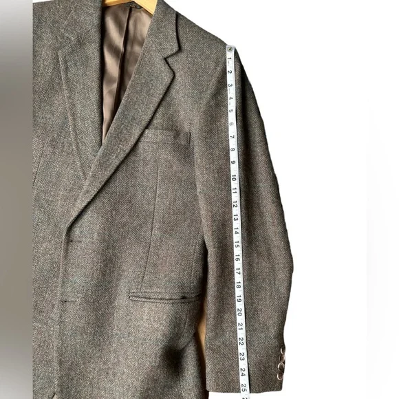 Vintage By Haggar Mens Brown Herringbone Wool Tweed Two Button Sport Coat Sz.42L